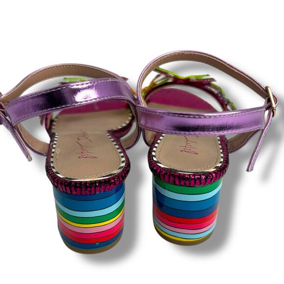 Betsey Johnson Rainbow Sequin Butterfly Heels Size 7 Pink Embellished Sandals - Picture 3 of 14